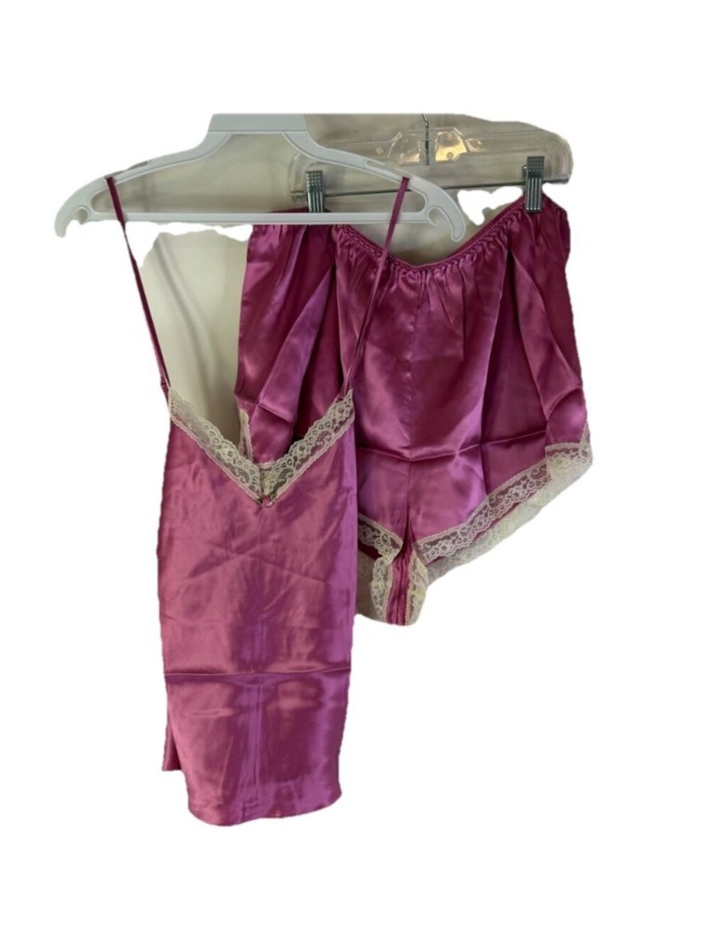 Deadstock Vintage 90s Silk Satin Lace Pajamas Set Shorts Top Coquette